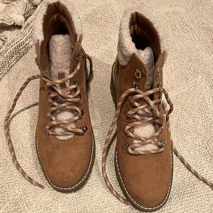 Tan and cream ankle boots